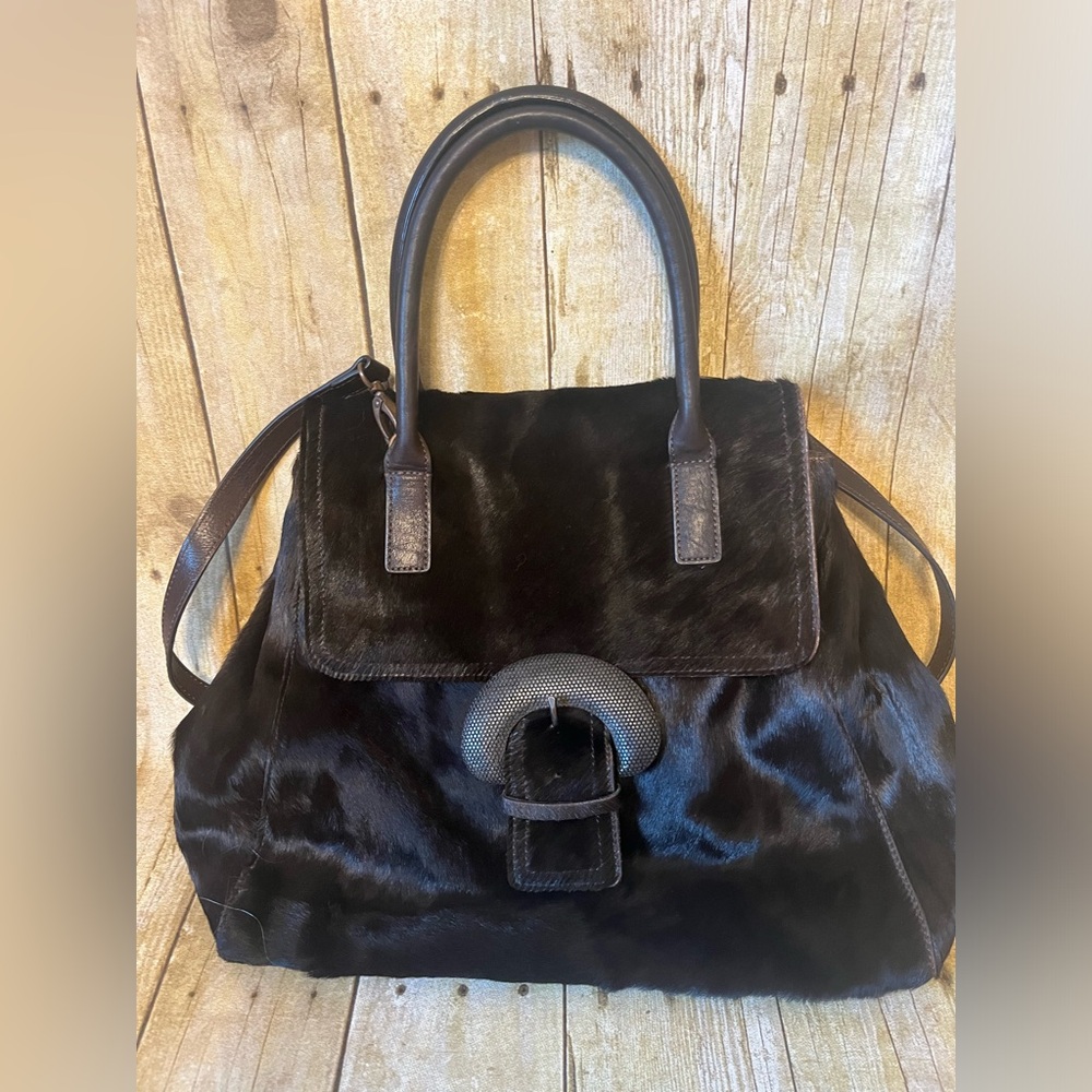 Black Faux Fur & Leather David & Scotti handbag